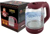 Электрический чайник матрёна 18 л стеклянный вишневый мощность 1500 Вт защита от работы без воды
