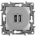 Розетка usb для зарядки Legrand Etika, с двумя разъёмами тип А + тип C, на винтах, алюминий