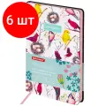 Комплект 6 шт, Ежедневник недатированный А5 (138х213 мм), BRAUBERG VISTA, под кожу, гибкий, 136 л, Birds, 112021
