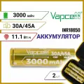 Аккумулятор Vapcell U30 INR18650 3000мАч 30A/45A плоский плюс, 2 шт.