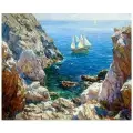 Алмазная мозаика на подрамнике / Картина стразами Парусник в бухте 40х50 , сложность 5, цветов 24, Komas