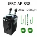 Внешний фильтр-бочка jebo AP-838 silent black мощностью 28 Вт, 1200 л/ч, 4 корзины, полный комплект фитингов, встроенная губка, подходит для аквариума диаметром 80-100 см