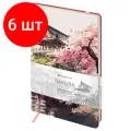 Комплект 6 шт, Записная книжка А5 80л. Лайт, кожзам, Greenwich Line Sakura. Karahafu, с резинкой, тиснение фольгой, блок в линию