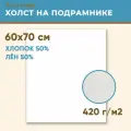 Холст грунтованный на подрамнике 60х70 см, 420 г/м2, лен 50%, хлопок 50%, мелкое зерно, Холстофф