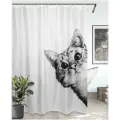 Штора занавеска для ванной BATH PLUS 180*200 тканевая непромокаемая CAT4 Кошки кольца в комплекте