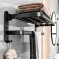 Держатель для полотенец халатов и мочалок в ванную комнату черный с полкой SY