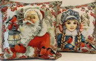 Гобелен, комплект новогодних декоративных наволочек из 2-х штук 45х45 см / Дед Мороз и Снегурочка