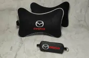 Подарочный набор: подушка на подголовник из велюра и ключница с логотипом MAZDA, комплект 3 предмета