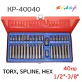 Набор бит 1/2-3/8 TORX, SPLINE, HEX (40пр.) Колир КР-40040 шестигранники, торсы, сплайны, мет. кейс