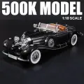 1:18 Mercedes Benz 500K 1936, миниатюрный классический автомобиль из сплава, масштабная модель автомобиля, литая под давлением металлическая модель, звук и свет, детская игрушка, подарок, автомобиль Black