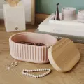 Декоративная шкатулка для мелочей Chloe, 12,5x8,5 см, с деревянной крышкой, бетон, розовая матовая