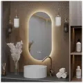 Зеркало в ванную с подсветкой настенное Alias Олимпия 130*65 с нейтральной LED-подсветкой и часами, сенсорная кнопка