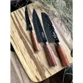 NIHONTO Набор японских кухонных ножей. 3 ножа. Шеф-нож Gyuto + поварской нож Santoku + нож для разделки Honesuki. Профессиональные кухонные ножи . Кованая сталь AUS-8.