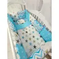 Комплект бортиков в кроватку из 15 предметов Mamdis для новорожденных и малышей бело-голубой