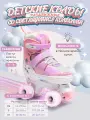 Раздвижные детские ролики квады Banwei Marshly Pink, светящиеся колёса