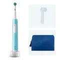 Подарочный набор электрическая зубная щетка Oral-B Pro 1 голубая, косметичка, колпачок для насадок в комплекте