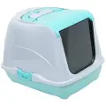 Туалет (лоток)-домик для кошек и собачек закрытый с дверцей+совок в комплекте, 50 см x 38 см x 37 см, бирюзово-серый