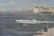 Советский плакат, постер на холсте Речной транспорт, 1960-х. Размер 60 на 84см