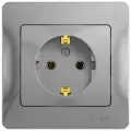 Розетка с заземлением, (в сборе), алюминий, Schneider Electric Glossa (комплект 5шт)
