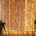 Новогодняя гирлянда светодиодная - Дождь (занавес), 320 LED, тёплый белый, прозрачный провод (3.0 м х 2.0 м), 8 режимов, с возможностью наращивания