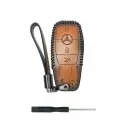 Чехол для автомобильного ключа Mercedes (Мерседес) Цвет Коричневый Нить Черная