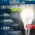 Лампочка светодиодная Ergolux LED A65, мощность 20W, цоколь E27, теплый белый свет, 10 шт в упаковке