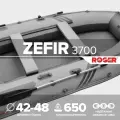 Лодка надувная ПВХ под мотор ROGER Zefir 3700, лодка роджер НДНД с ковриком призма (серый-графитовый комбинированный)