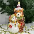 Irena-Co елочная игрушка, стекло Мишка со снеговиком (13х8х8см)