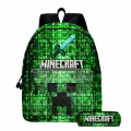 Рюкзак minecraft с пеналом зеленый пиксельный. Мягкие лямки и спинка