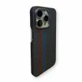 Чехол карбоновый для iPhone 16 Pro Max (MagSafe) Кевларовый из арамидного волокна, ультратонкий, сверхпрочный. Черный красно-синий
