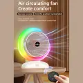 Настольный вентилятор с зарядкой через USB и пультом дистанционного управления, регулируемый 3-скоростной настольный циркуляционный вентилятор, 5 режимов освещения (белый, зеленый, сине-фиолетовый, градиентное дыхание, бегущий свет), таймер на 1 час/2 часа