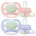 Светящаяся соска-пустышка Philips Avent ultra air night SCF376/12 силиконовая, с футляром для хранения и стерилизации, 0-6 мес, 2 шт
