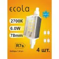 4 шт. Лампа Ecola для прожектора R7s J78 F78, LED Экола светодиодная 6W, 78mm, 2800K теплый белый свет, 220V