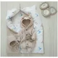 Зимний вязаный детский комплект на выписку, 3 предмета, 30% шерсть, MAMINY ZAPISKY, 62 размер (0-3мес), цвет латте