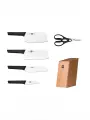Набор стальных ножей HuoHou 6-Piece Kitchen Knife Set Lite (HU0058) (4 ножа ножницы подставка из сосны) (Black) RU