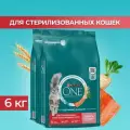 Сухой корм Purina One для кастрированных котов и стерилизованных кошек Лосось, 3 кг х 2 шт.