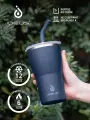 Термокружка для кофе чая термостакан вакуумный походный с трубочкой Sapporo, 414 мл, темно-синий
