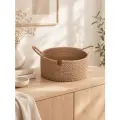Джутовая плетеная корзина с ручками, 20х9 см, деревянное дно
