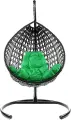 Подвесное кресло с ротангом Капля Люкс M-Group чёрное с зелёной подушкой