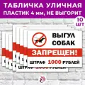 Табличка «Выгул собак запрещен! Штраф 1000р.», 60х40см, пластик 4мм, 10 шт.