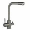 Смеситель для кухни с фильтром для питьевой воды и поворотным Г-образным гусаком, графит