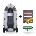 Лодка ПВХ надувная для рыбалки OZERUS 240 + слань жесткий пол в комплекте гребная двухместная, серо-черная