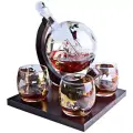 Подарочный набор для виски Корабль в глобусе, 650мл, декантер, стаканы, деревянная подставка