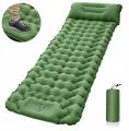 Коврик туристический надувной с насосом, подушкой из нейлон, зеленый Матрас надувной для спального мешка в палатку