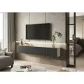 Тумба ТВ Эталон оскар, ЛДСП/ МДФ, подвесная, напольная 200 см x 35 см x 33 см графит софт/дуб крафт белый