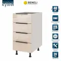 Кухонный модуль напольный Beneli COLOR, Крем бежевый глянец/Белый, с 4 ящиками, 40х57,6х82 см