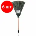 Комплект 6 шт, Веник синтетический веерный 29х26 см, деревянный черенок 40 см, еврорезьба, LAIMA EXPERT, 601830