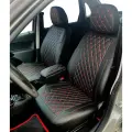 Комплект чехлов для Hyundai Solaris I Sd / KIA Rio III Sd (задняя спинка делится 40/60) с 10-17г. Экокожа, ромб, черный, красная строчка бабочка.