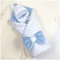 Конверт-одеяло Звездочки, голубые + бант + шапочка, демисезон