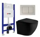 Комплект 3 в 1 инсталляция Enio Tecnico 50 EN8050050 + Унитаз подвесной Weltwasser WW Merzbach 043 MT-BL + кнопка матовая нержавеющая сталь Quadro